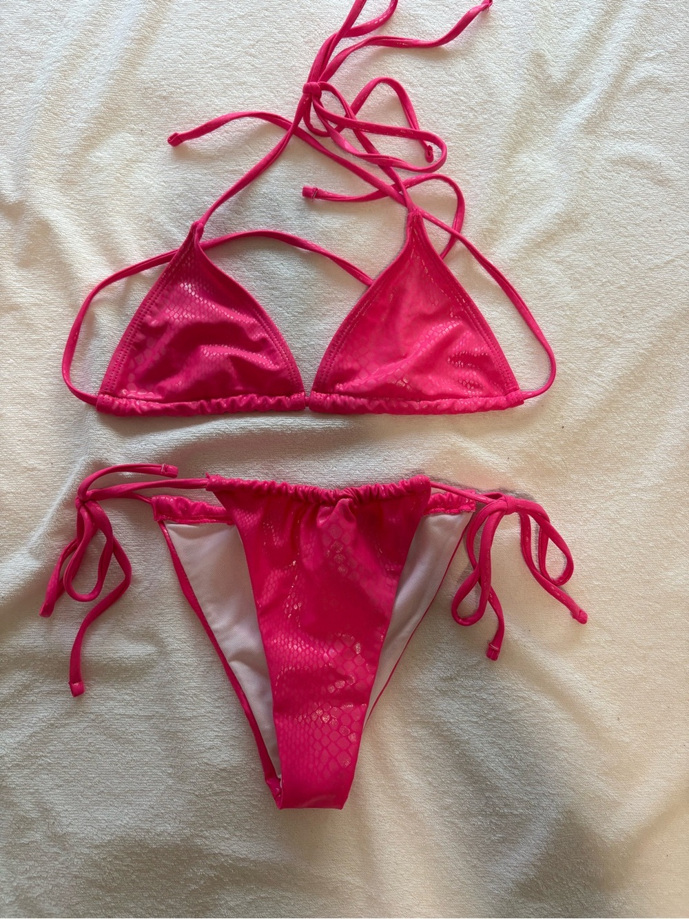 SHEIN Hot Pink Tie-Side Triangle Bikini Set